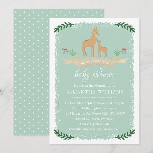 Cute Deer Neutral Baby shower Kaart (Voorkant / Achterkant)