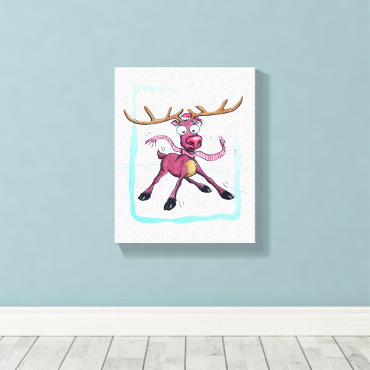Cute Deer op ijs Funny feestdagen Cartoon Canvas Afdruk (Insitu (Houten vloer))