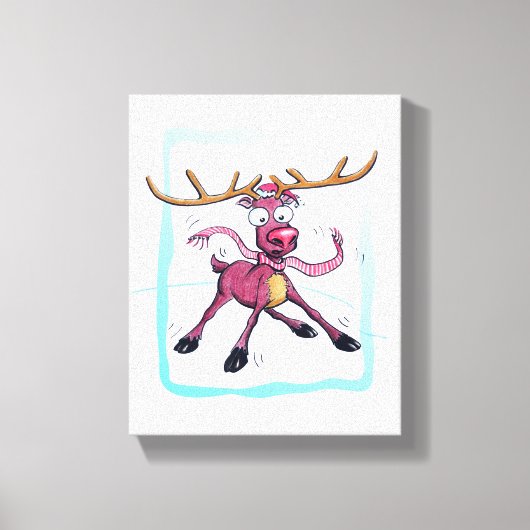 Cute Deer op ijs Funny feestdagen Cartoon Canvas Afdruk (Voorkant)