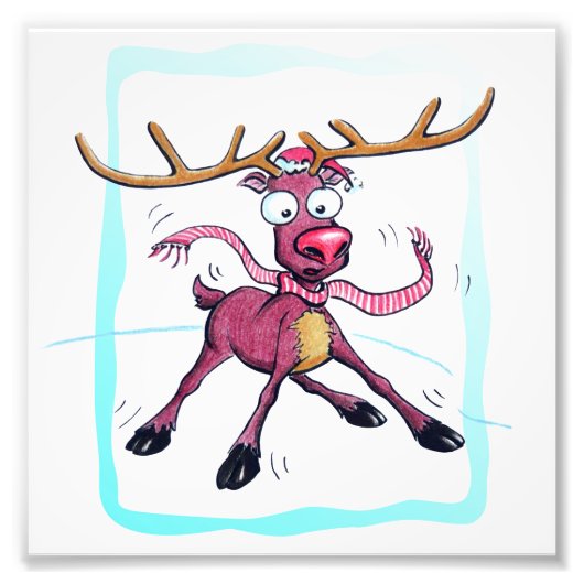 Cute Deer op ijs Funny feestdagen Cartoon Foto Afdruk (Voorkant)