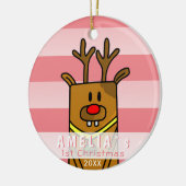 Cute Deer Pink Baby's Eerste Kerstmis Keramisch Ornament (Links)