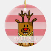 Cute Deer Pink Baby's Eerste Kerstmis Keramisch Ornament (Achterkant)