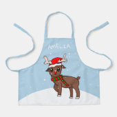 Cute Deer Santa Hat Snow Drawing Kerstmis Kinder Schort (Voorkant)