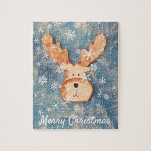 Cute Deer Snowflake Merry Kerstmis Kinderen Legpuzzel