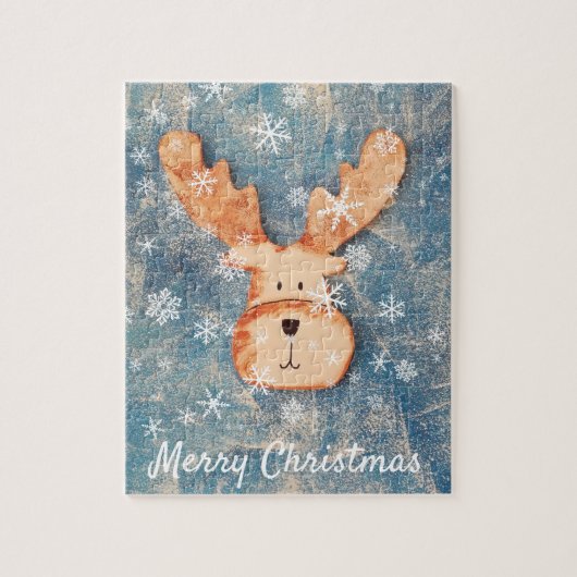 Cute Deer Snowflake Merry Kerstmis Kinderen Legpuzzel (Verticaal)