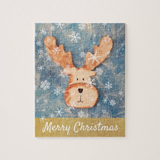 Cute Deer Snowflake Merry Kerstmis Kinderen Legpuzzel (Verticaal)