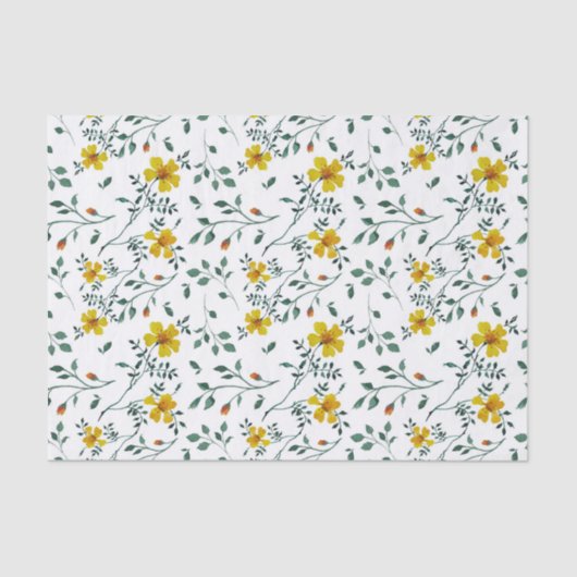 Cute Delicate Yellow Spring Flowers Pattern Tissuepapier (Voorkant)