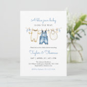 Cute Denim Blue Jean Boy Baby shower Invitation (Debout devant)