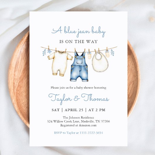 Cute Denim Blue Jean Boy Baby shower Invitation