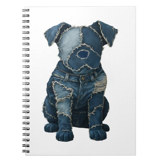 Cute Denim Patchwork Art Dog T-Shirt Notitieboek (Voorkant)