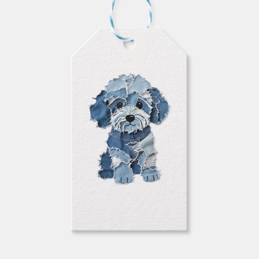 Cute Denim Patchwork Dog Illustration Cadeaulabel (Voorkant)