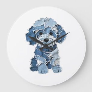 Cute Denim Patchwork Honden Illustratie Grote Klok