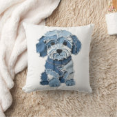 Cute Denim Patchwork Honden Illustratie Kussen (Deken)