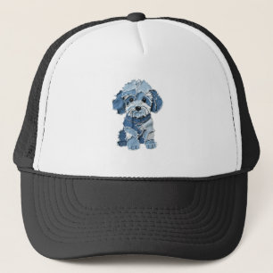 Cute Denim Patchwork Honden Illustratie Trucker Pet