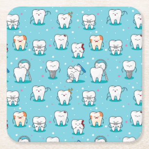 Cute Dental Pattern Vierkante Kartonnen Onderzetter