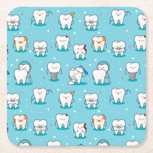 Cute Dental Pattern Vierkante Kartonnen Onderzetter (Voorkant)