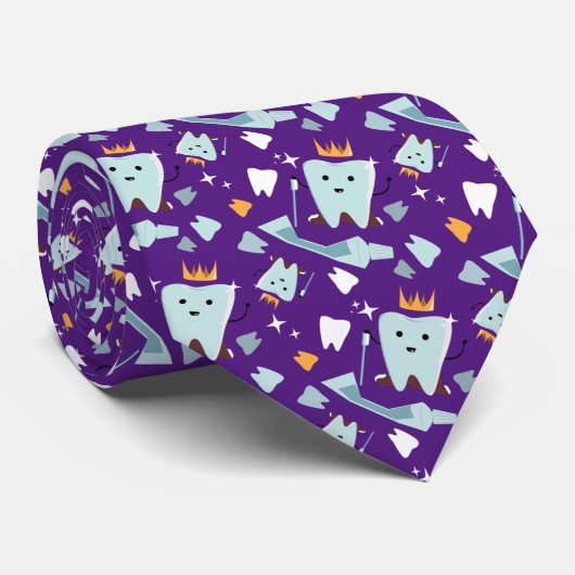 Cute Dentist Dental Hygienist Tooth Pattern Paars Stropdas (Opgerold)