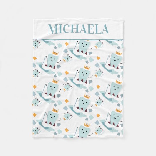 Cute Dentist Dental Hygienist Tooth Pattern White Fleece Deken (Voorkant)