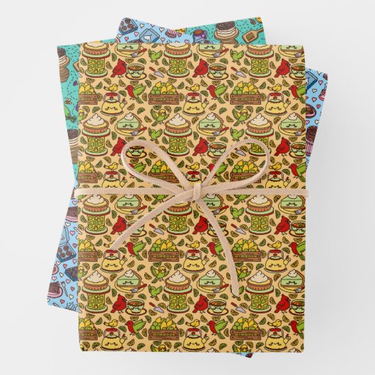 Cute dessert-inspired patterns wrapping paper (In situ)