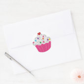 Cute Dessert Pink Cupcake Ronde Sticker (Envelop)