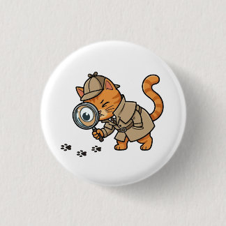 Cute Detective Cat Button