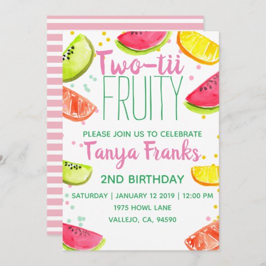 Cute deux soeurs fruitée Invitation d'anniversaire (Devant / Derrière)
