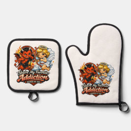 Cute Devil & Angel Valentine Day Love Design Ovenwant & Pannenlap Set