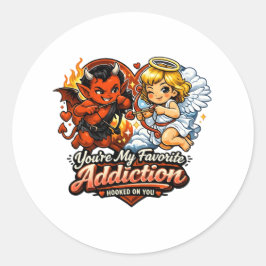 Cute Devil & Angel Valentine Day Love Design Ronde Sticker