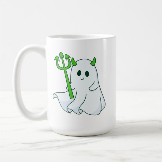 Cute Devil Ghost with Green Trident Koffiemok (Links)