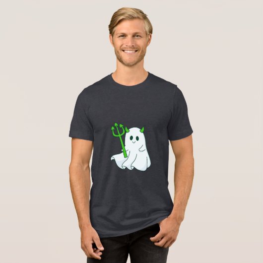 Cute Devil Ghost with Green Trident Tri-Blend Shirt (Voorkant volledig)