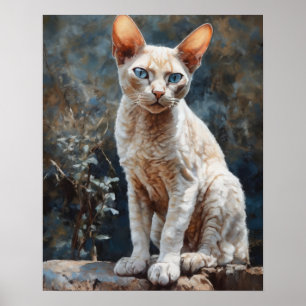 Cute Devon Rex Cat Art Imprimer Poster