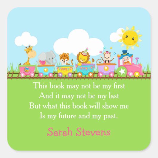 Cute dier circustrein in roze ex libris sticker (Voorkant)