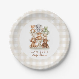 Cute Dieren Baby Shower Gingham Papieren Bordje