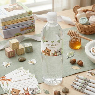 Cute Dieren Bos Aquarel Baby Shower Waterfles Etiket