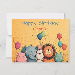 Cute dierentuinfeest met ballonnen en confetti briefkaart