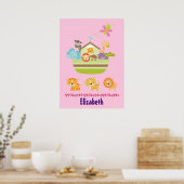 Cute dierlijke ark in roze polka stippen nursery s poster (Keuken)