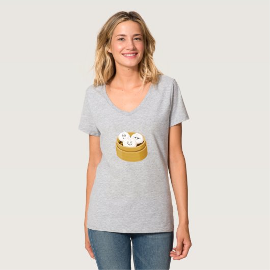 Cute Dim Sum Buns Bamboo Container Women's T-shirt (Voorkant volledig)