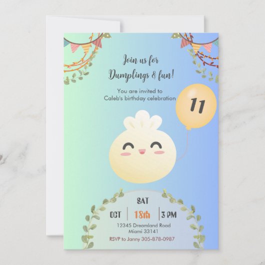 Cute Dim Sum Dumpling Anniversaire Fête Invitation (Devant)