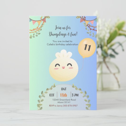 Cute Dim Sum Dumpling Anniversaire Fête Invitation (Debout devant)