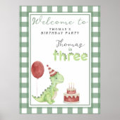 Cute Dino 3rd Birthday Party  Poster (Voorkant)