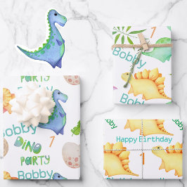 Cute Dino Boys Dinosaur personaliseert 1e verjaard Inpakpapier Vel