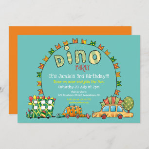 Cute Dino Cars Dinosaur Green Yellow Boys Birthday Kaart