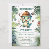 Cute Dino Detective Boy Baby Shower Invitation (Devant)
