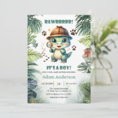 Cute Dino Detective Boy Baby Shower Invitation (Debout devant)