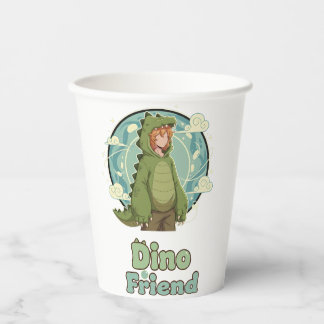 Cute Dino Friend Anime Boy - Green Dinosaur Papieren Bekers