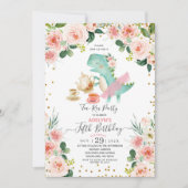 Cute Dino Girl Tea party 5Anniversaire Invitation (Devant)