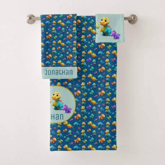 Cute dino motif bleu nom 3d dinosaure serviette de (En situation)