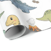 Cute Dino Pattern Kids Birthday Wrapping Paper Cadeaupapier (Rol Hoek)