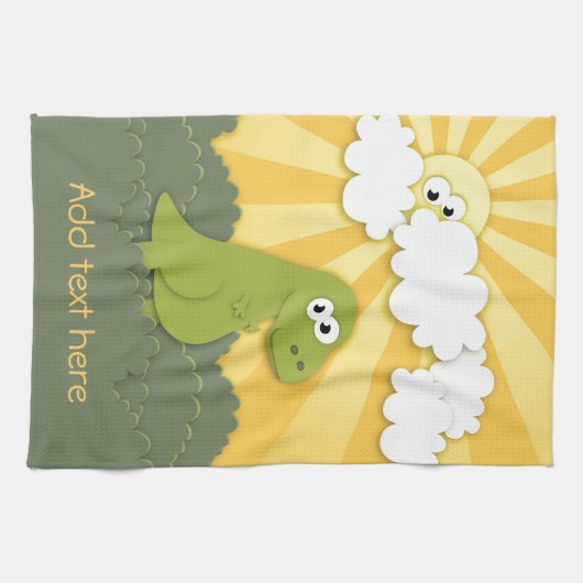 Cute Dino Trex in Sunshine Cartoon Theedoek (Horizontaal)