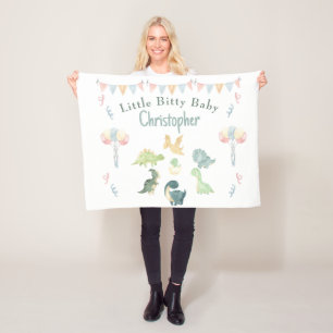 Cute Dino Waterverf Persoonlijk Blauwgroen Blauw B Fleece Deken